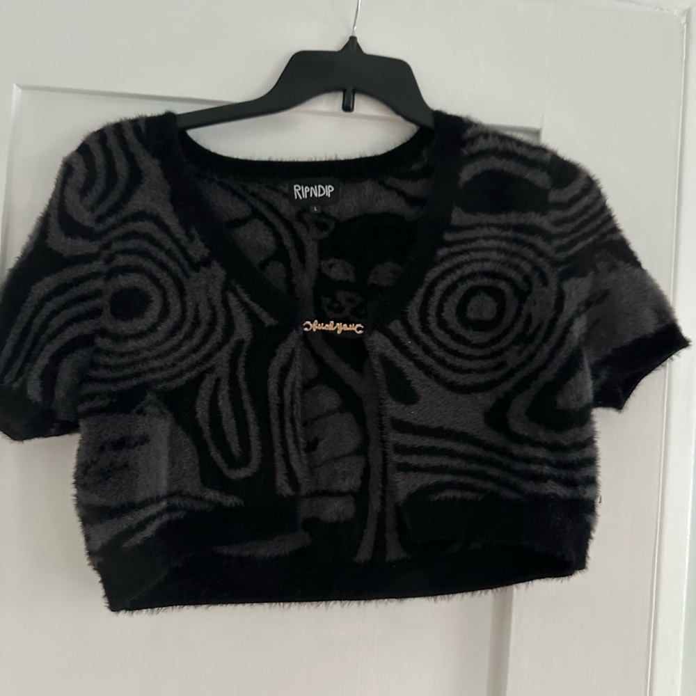 Ripndip Women's cropped cardigan Sweater in Black and Gray